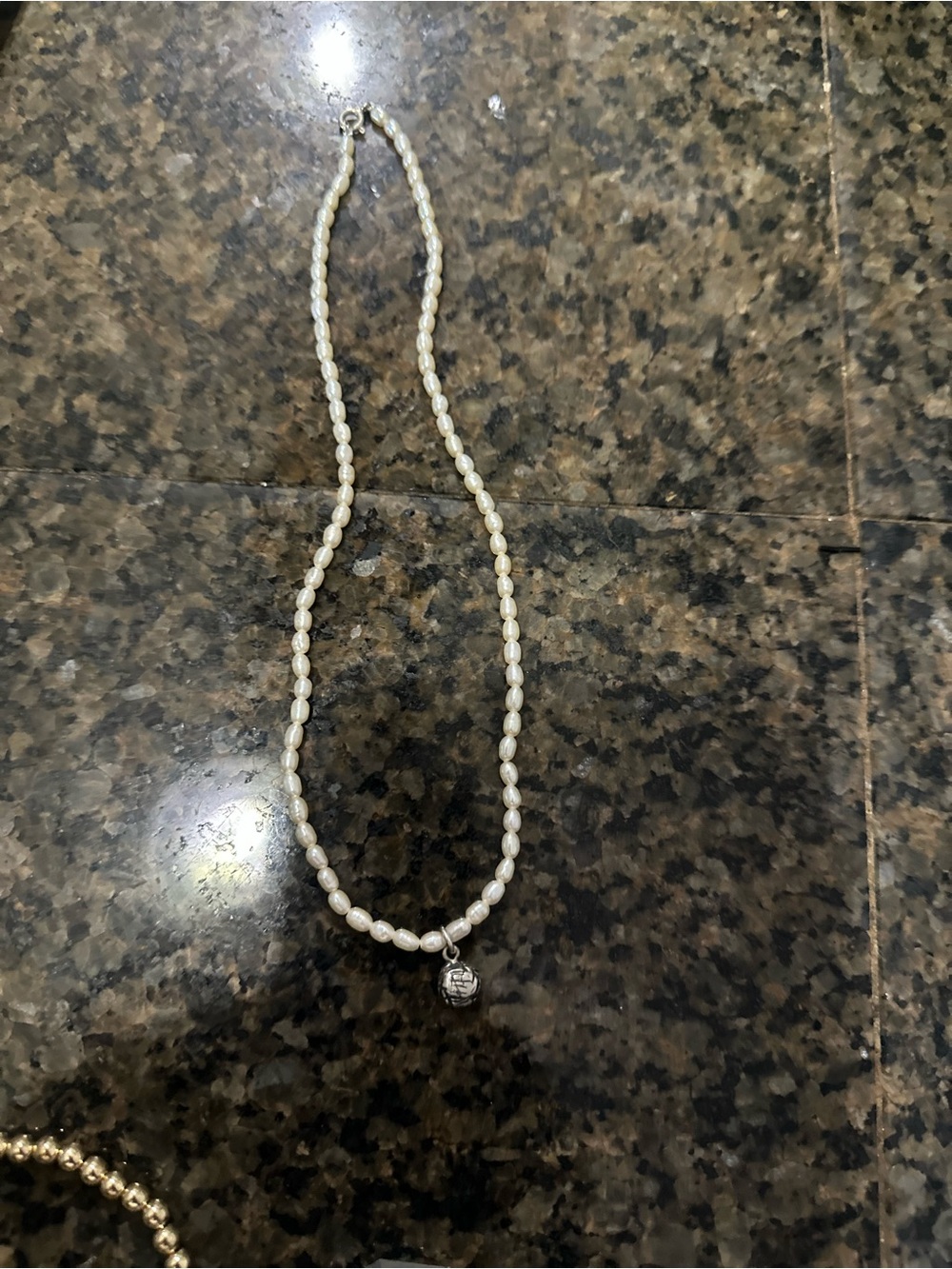 Pearl Bead Necklace with 925 Silver Charm - White